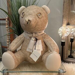 COACH Collectible Bear in Vanilla/Chalk Signature Canvas w/Gold-Tone Hardware